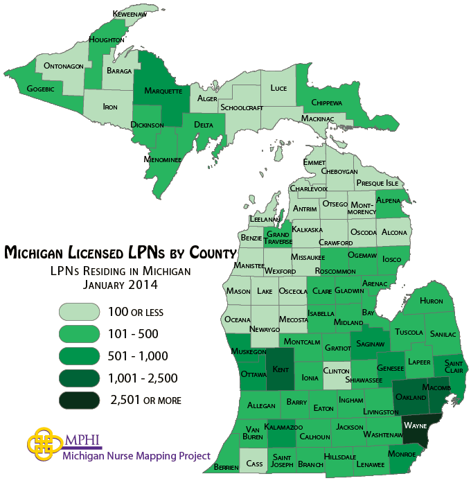 Michigan map of LPNs
